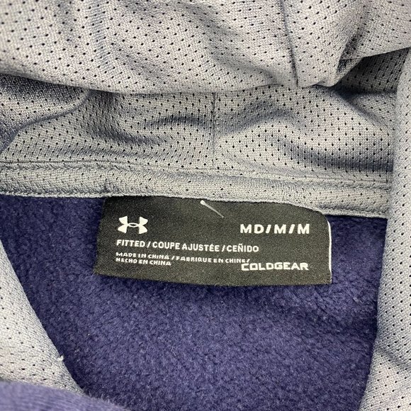 Under ARMOUR Sweater Men Medium M Navy Blue Green Logo Hoodie Spell Out Pullover - Picture 3 of 7